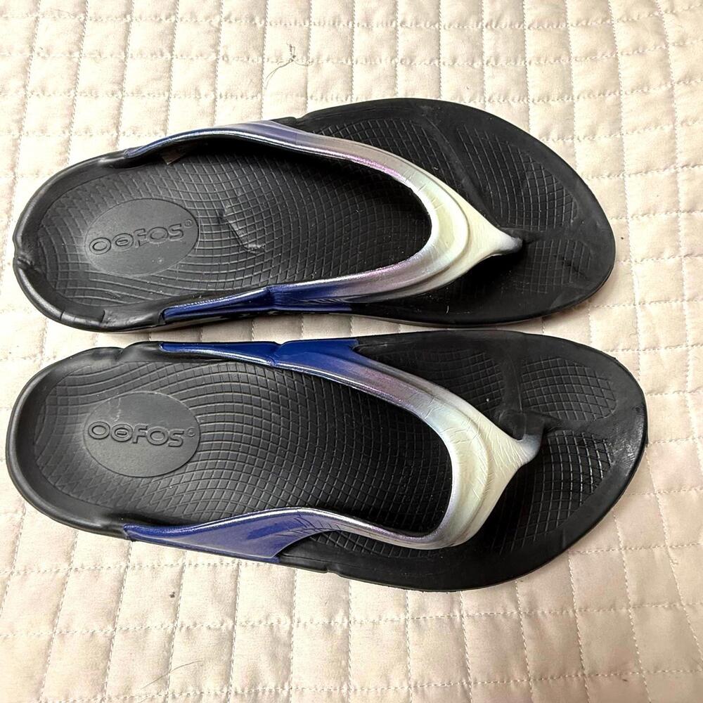 Oefos Womens Slip On Thong Sandals Slides Black Flip Flop Size 8 Multi Color